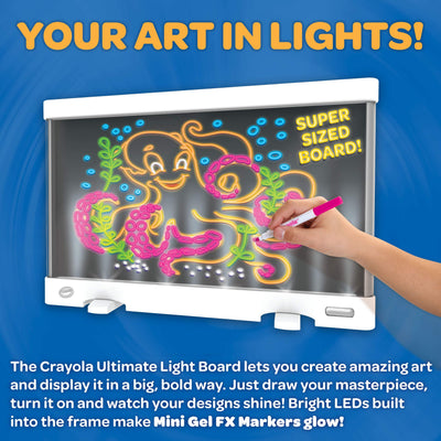 Close-up of Crayola Ultimate Light Board LED effects showing vivid colors and dramatic glow