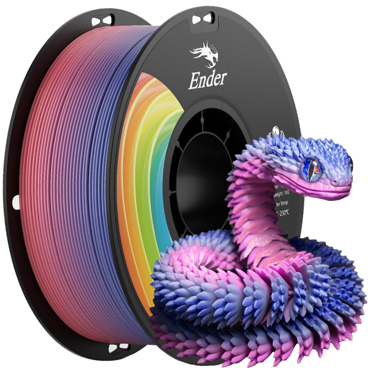 Creality carrete frontal Rainbow mostrando colores y beneficio visual multicolor