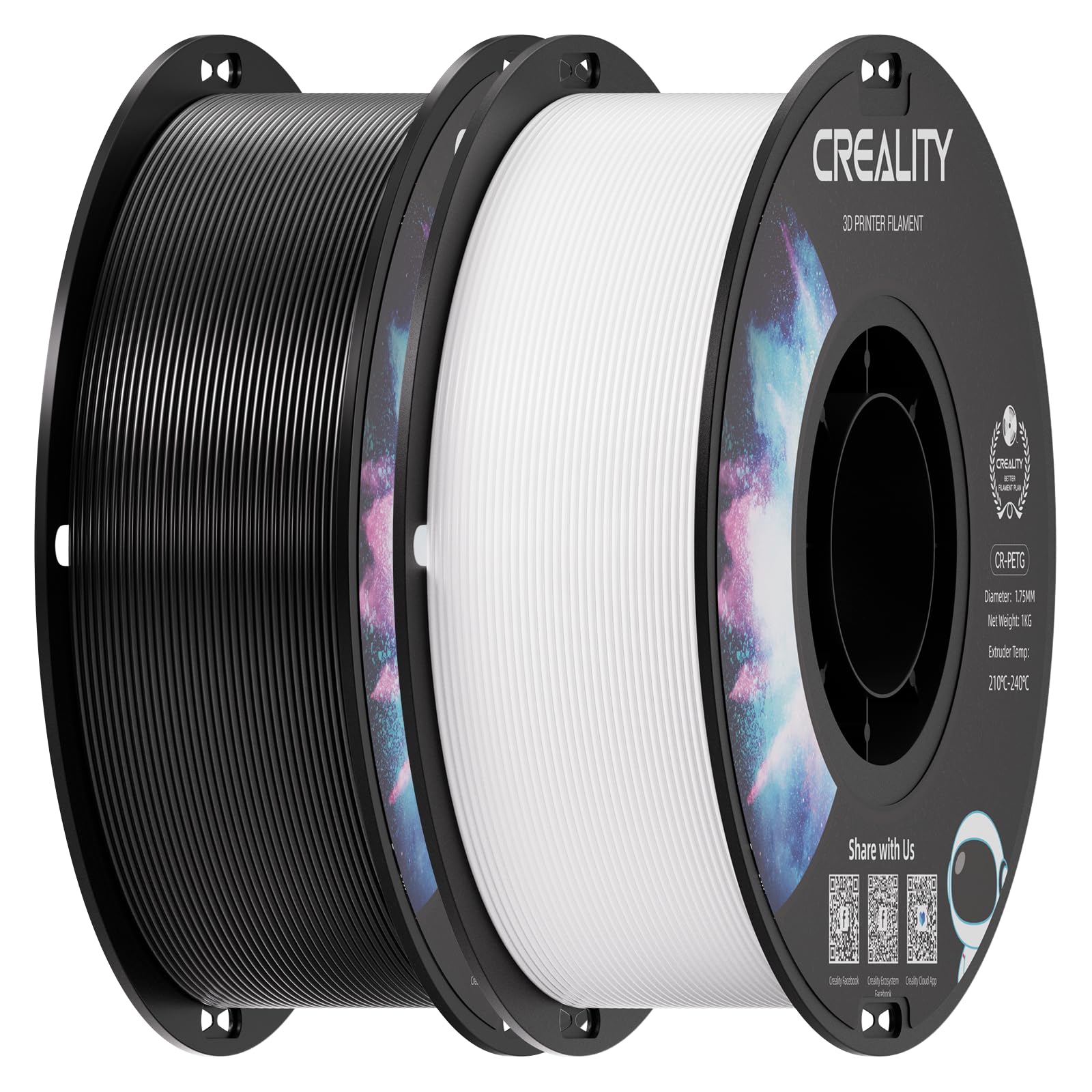 Creality bobinas frontal mostrando negro y blanco y compatibilidad mejorada