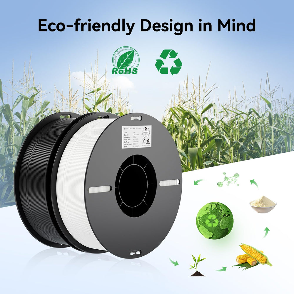 Creality escena de taller con impresiones terminadas y varias bobinas