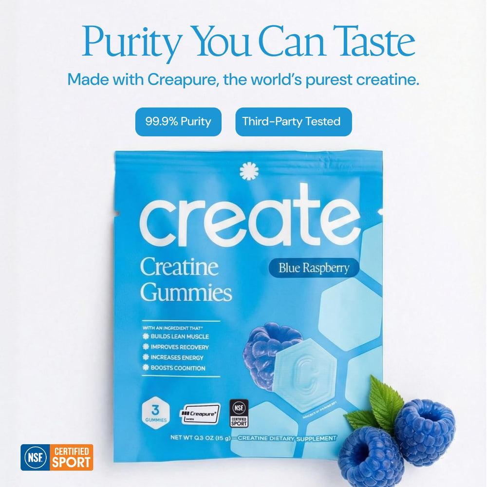 Create brand ingredient label closeup showing Creapure purity benefit