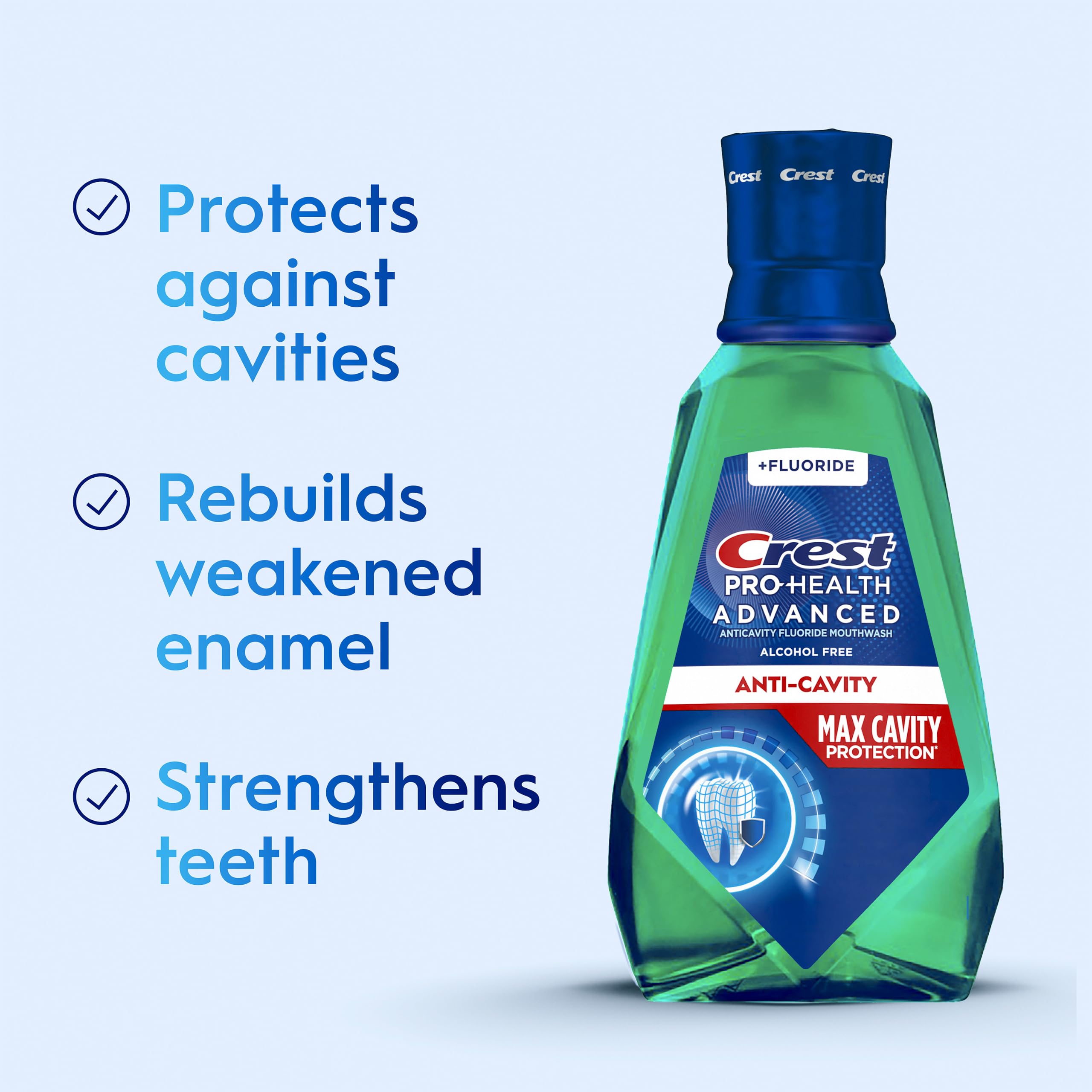 Crest etiqueta detalle con ingredientes visibles y beneficios de flúor