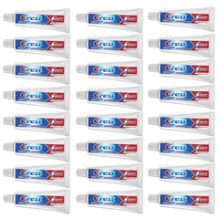 Crest travel tube front packaging showing brand and size for easy identification and portability