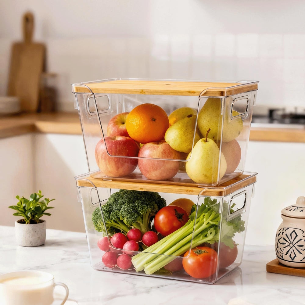 Criusia clear bin side profile showcasing transparent PET for quick content checks