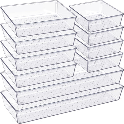 Criusia front view of clear trays showing full 10-piece set and benefits