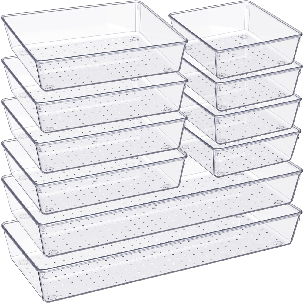 Criusia front view of clear trays showing full 10-piece set and benefits