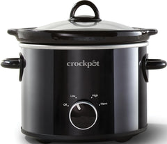 Crock-Pot frontal con acabado negro mostrando control manual y beneficio de simplicidad