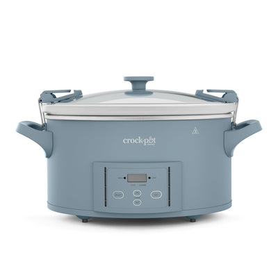 Crock‑Pot front view in Morning Haze blue showing sleek design and large capacity