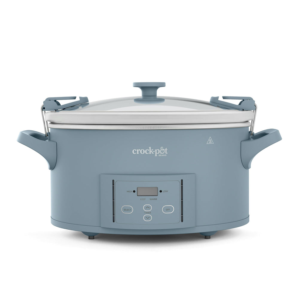 Crock‑Pot front view in Morning Haze blue showing sleek design and large capacity