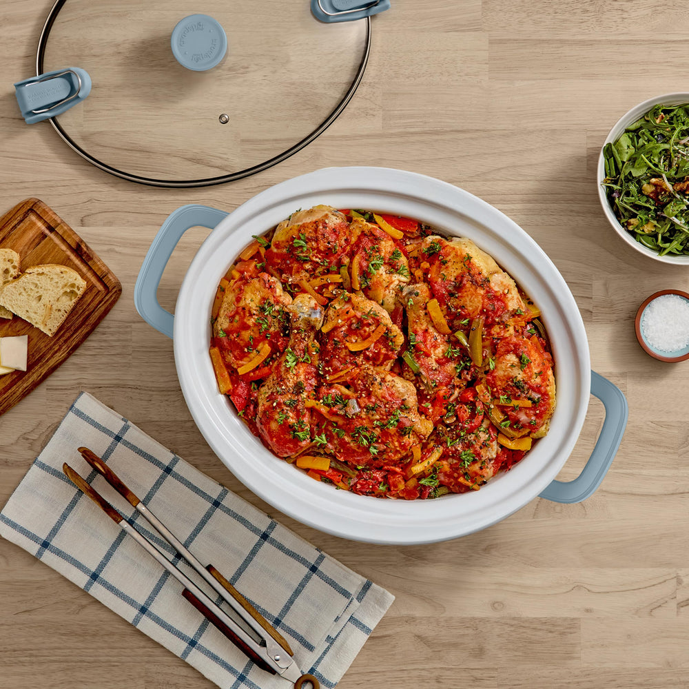Crock‑Pot removable bowl and lid in dishwasher demonstrating easy cleanup