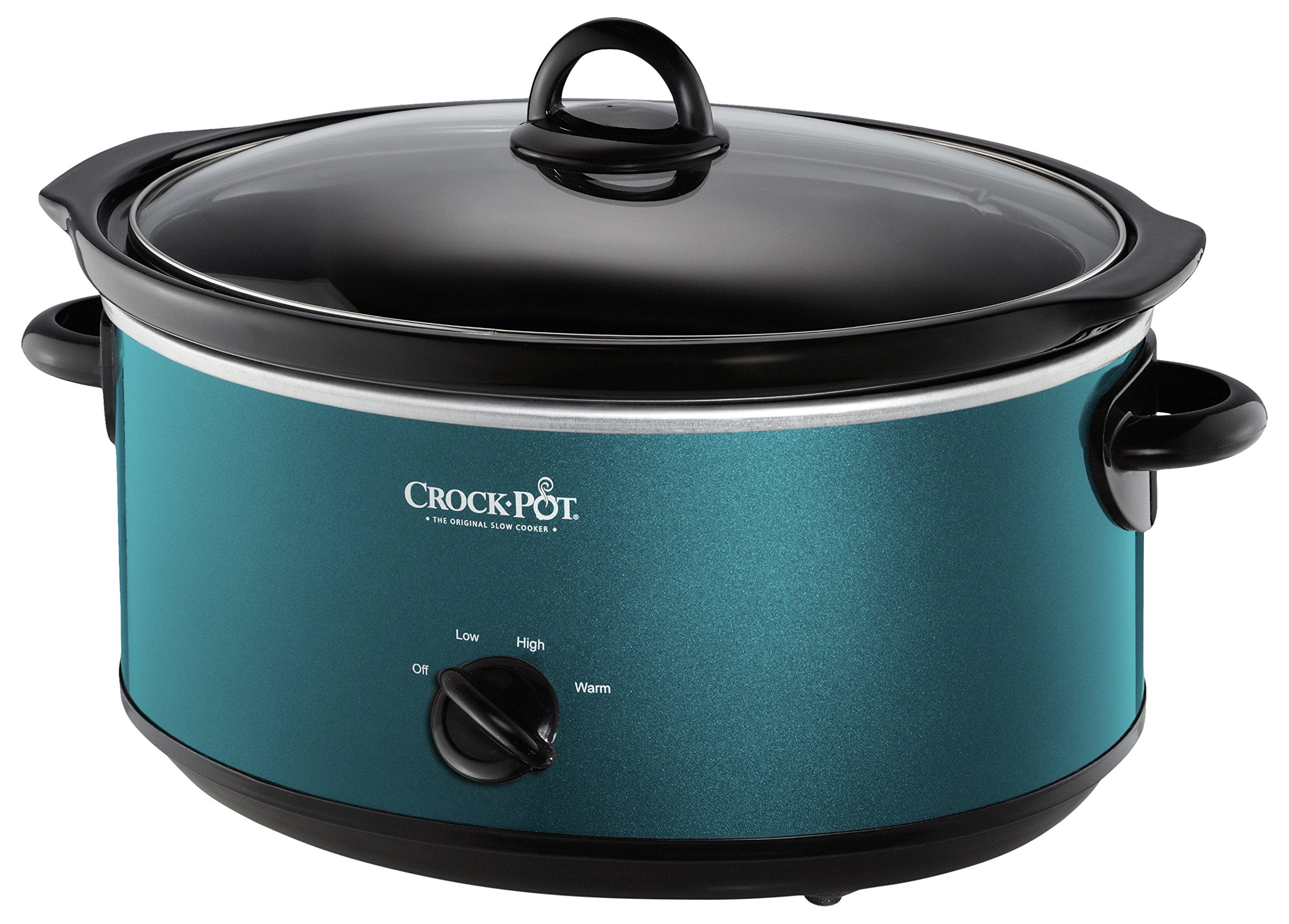 Crock-Pot front view turquoise showing controls and large capacity for families