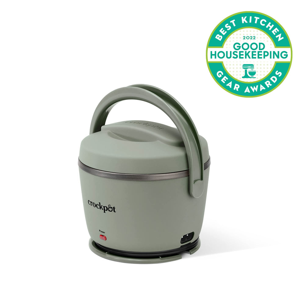 Crock-Pot on desk with lunch and laptop for warm meals at work