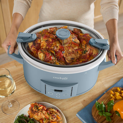 Crock‑Pot stoneware inside oven illustrating oven‑safe use up to 400°F