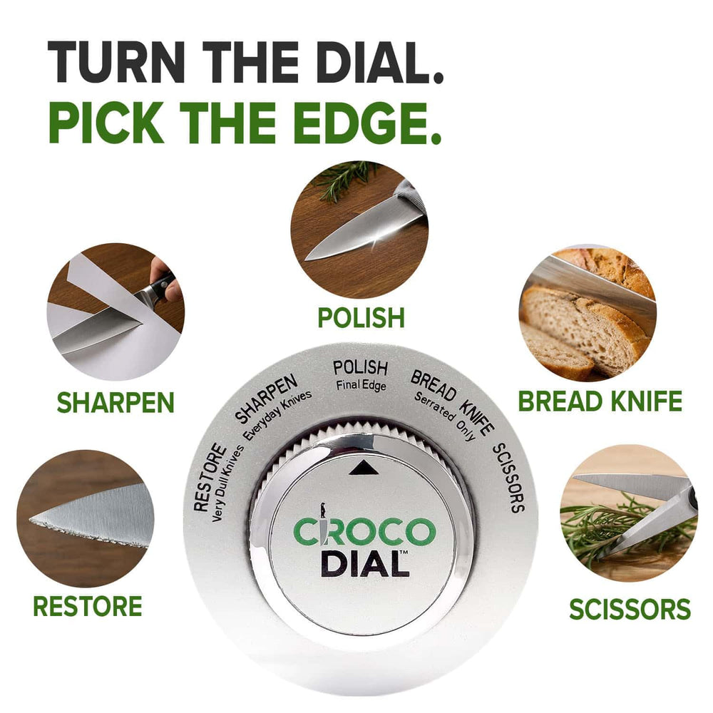 Croco Dial junto a cuchillo para mostrar escala compacta y fácil guardado