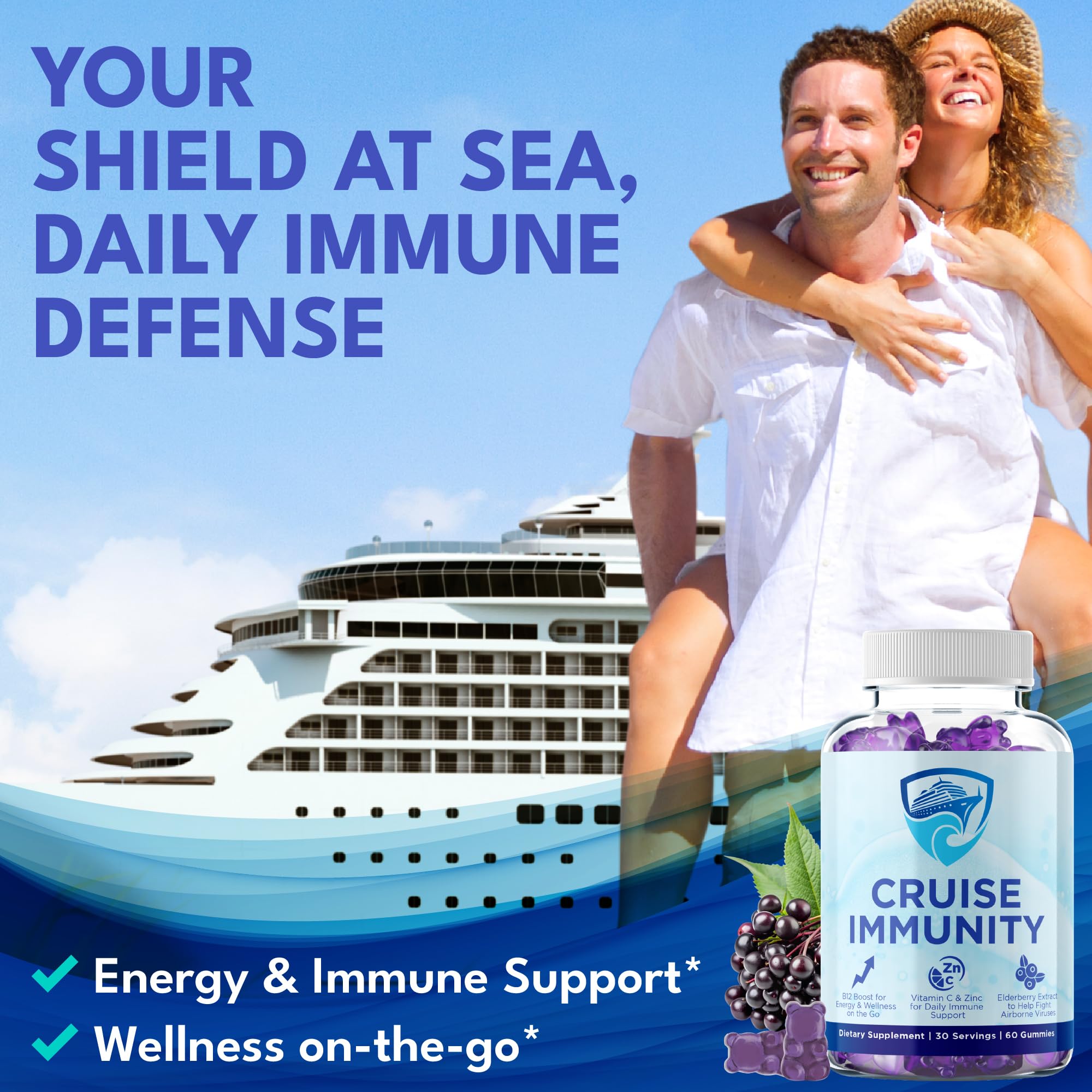 CRUISE IMMUNITY gomitas en mesa de crucero para bienestar durante viaje
