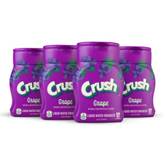 Crush front packaging showing four grape enhancer bottles and clarity benefit
