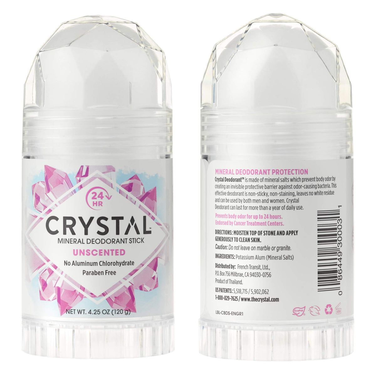 Crystal frente del envase mostrando la barra y aplicación rápida