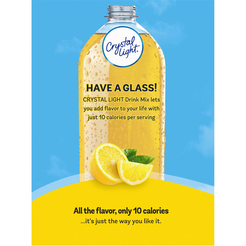 Crystal Light cuatro cajas apiladas mostrando el pack de 120 sobres, ahorro y stock