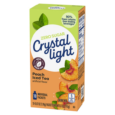 Crystal Light detalle de etiqueta con información de bajo contenido calórico