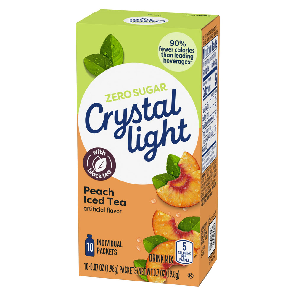 Crystal Light detalle de etiqueta con información de bajo contenido calórico