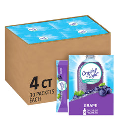 Crystal Light empaque frontal mostrando 4 cajas y 120 sobres, conveniencia instantánea