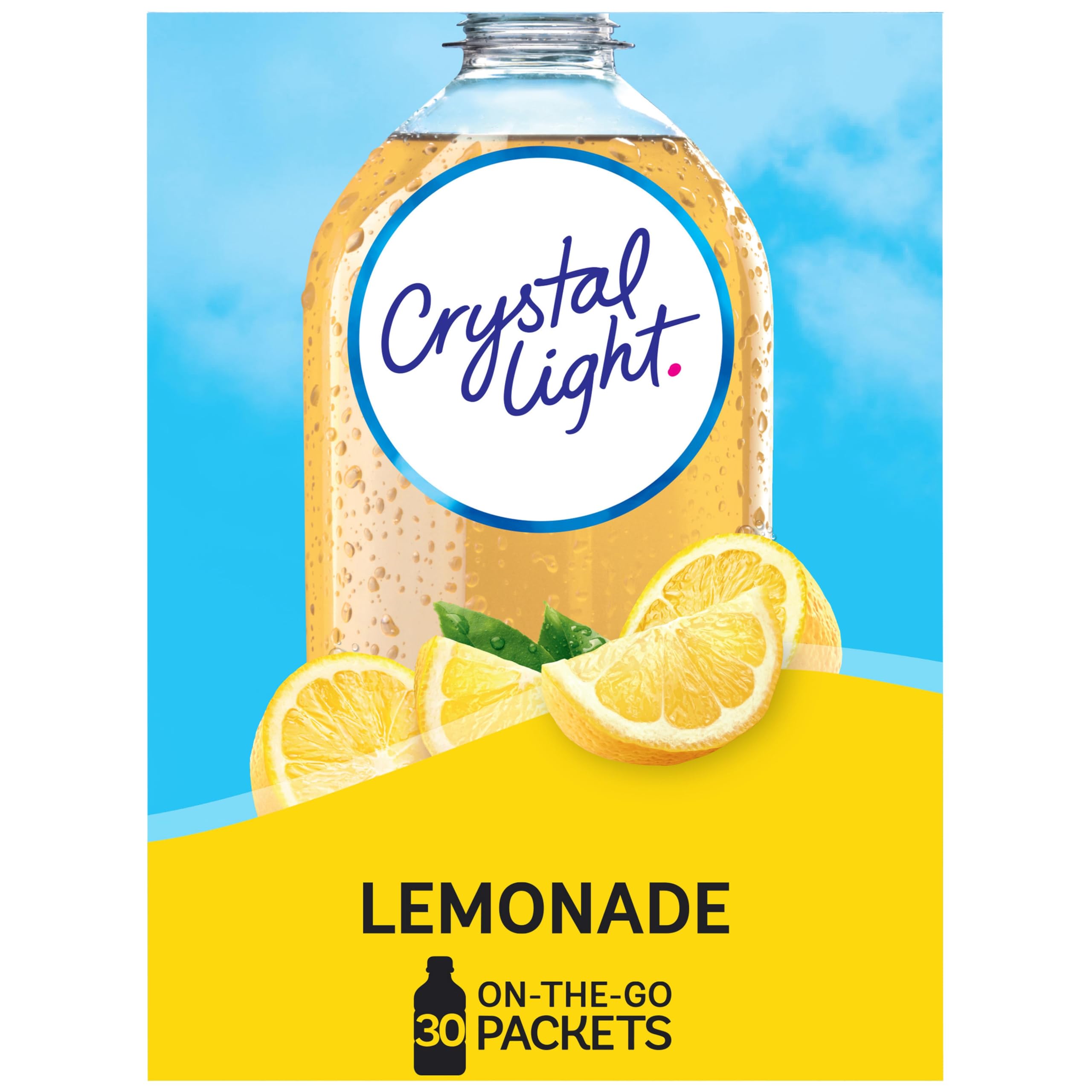 Crystal Light frente del empaque mostrando cantidad y sabor, útil para comprar