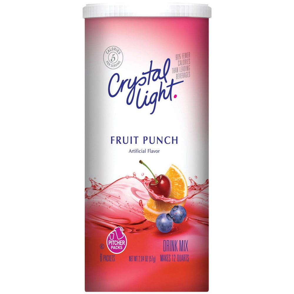 Jarra de Crystal Light Fruit Punch preparada y refrigerada para compartir
