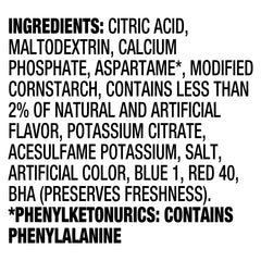 Polvo rojo de Crystal Light Fruit Punch enfoque de textura y disolución rápida