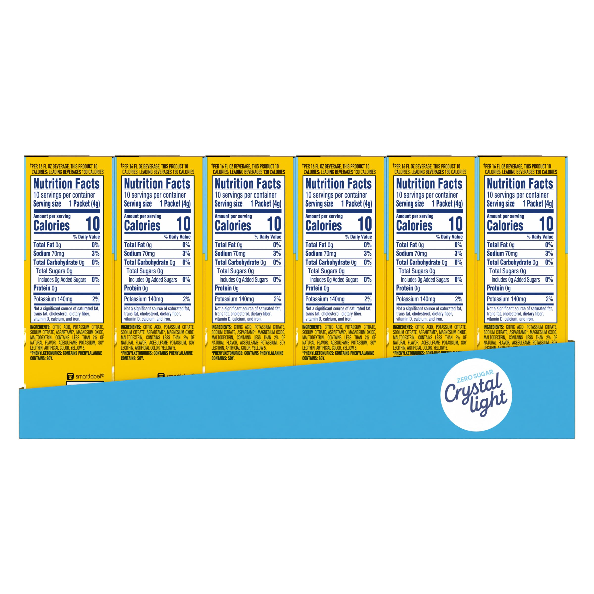 Crystal Light etiqueta nutricional visible, información baja en calorías
