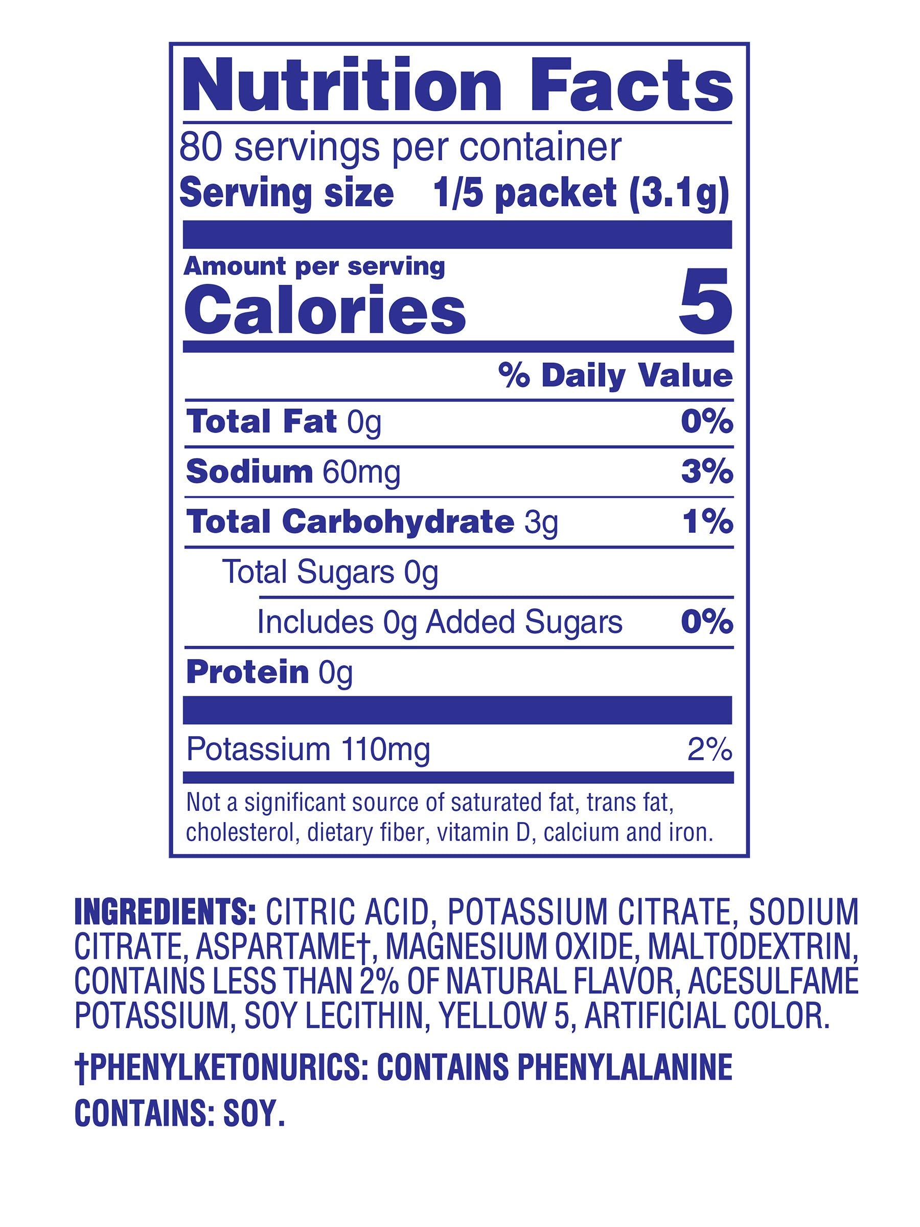 Crystal Light etiqueta con información nutricional para decisiones informadas