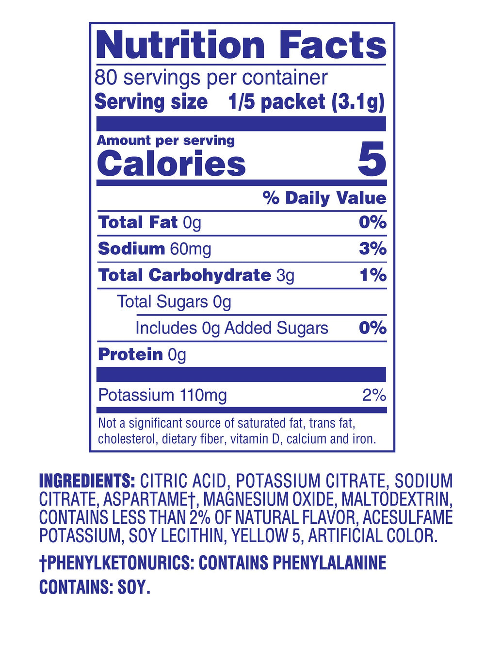 Crystal Light etiqueta con información nutricional para decisiones informadas