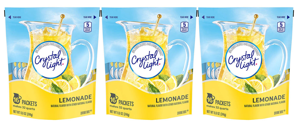 Crystal Light frente del empaque mostrando el producto y conveniencia