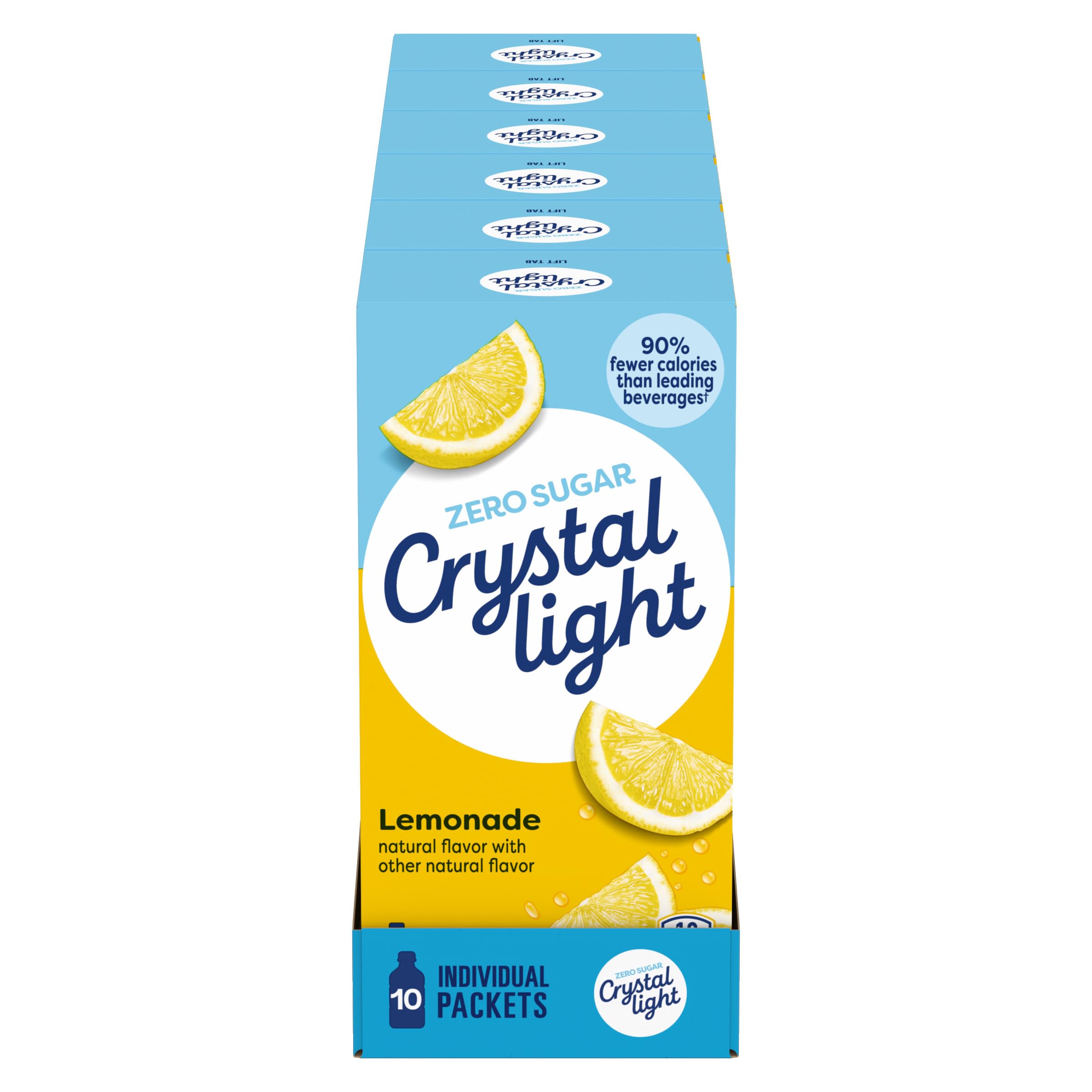 Crystal Light frente del empaque con 120 sobres, práctico para almacenar