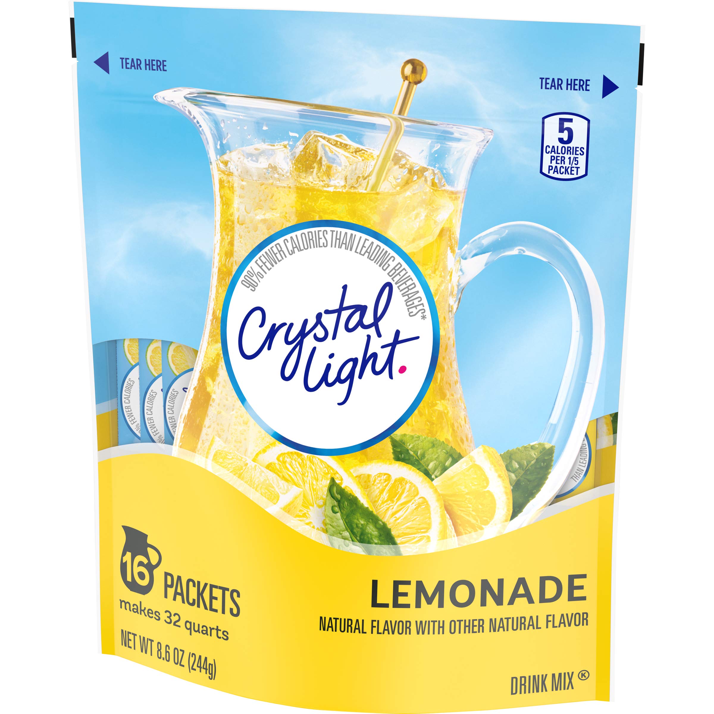 Crystal Light limonada preparada en vaso fresca y lista para beber