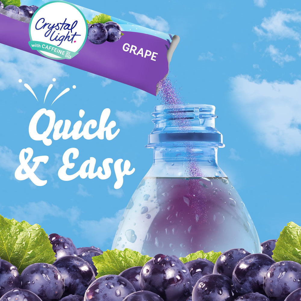 Crystal Light servido en vaso con hielo, bebida de uva refrescante