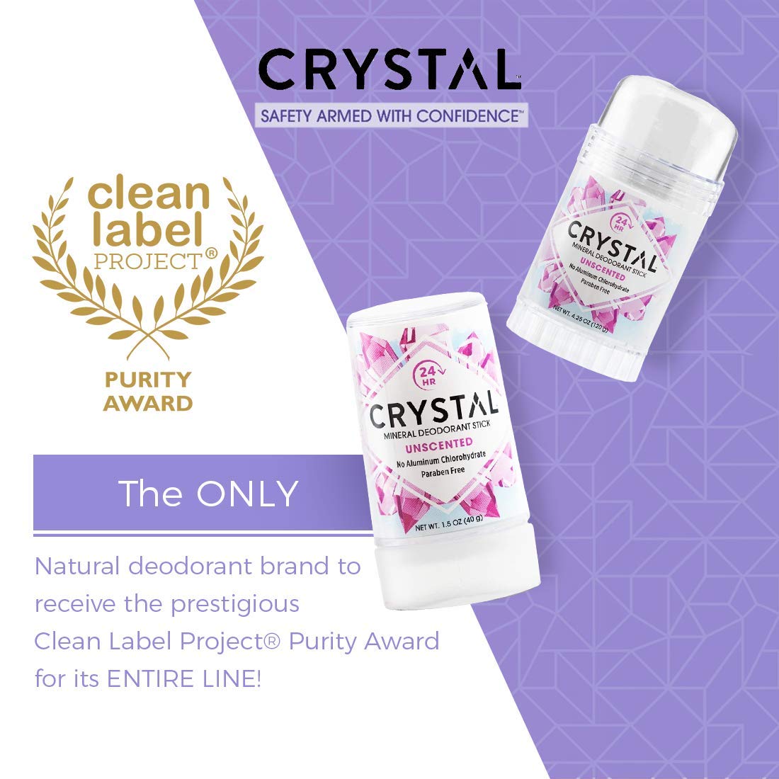 Crystal persona activa usando desodorante sin fragancia, protección prolongada