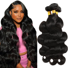 CSCHS front packaging showing natural black body wave bundles with clear labeling and benefits