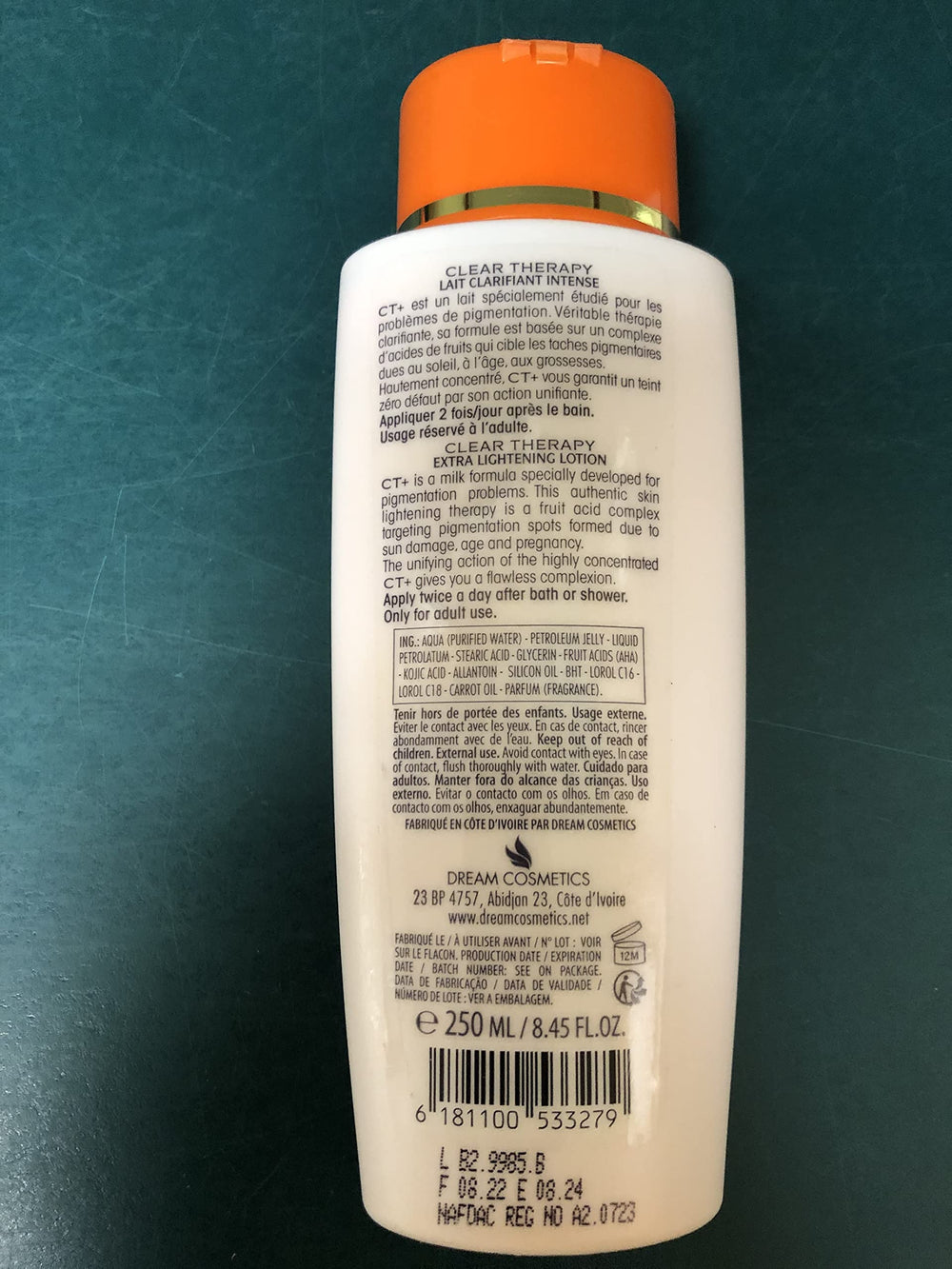 CT+ Clear Therapy aceite de zanahoria en gota, ingrediente nutritivo visible