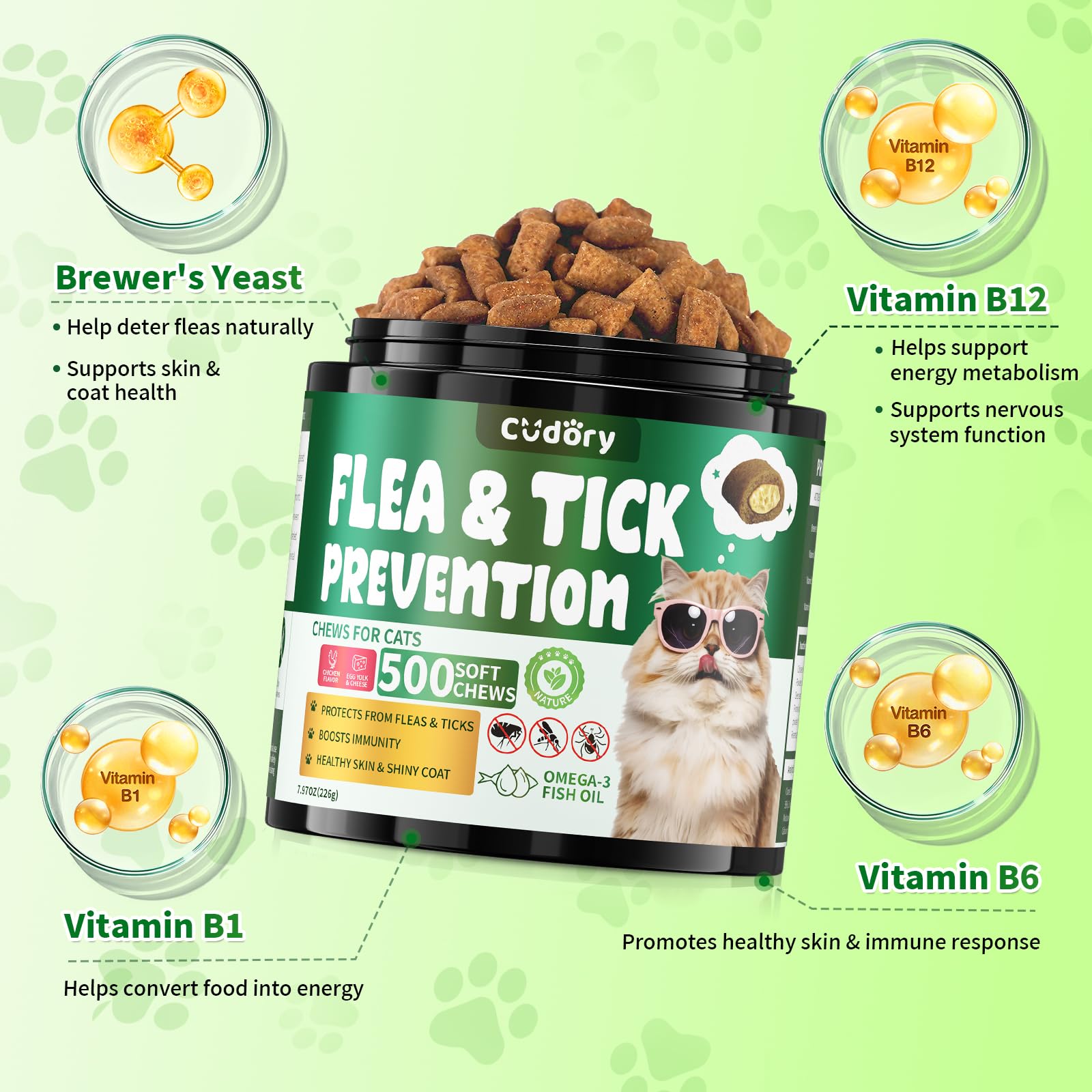 Cudory ingredientes naturales levadura y vitaminas para pelaje sano