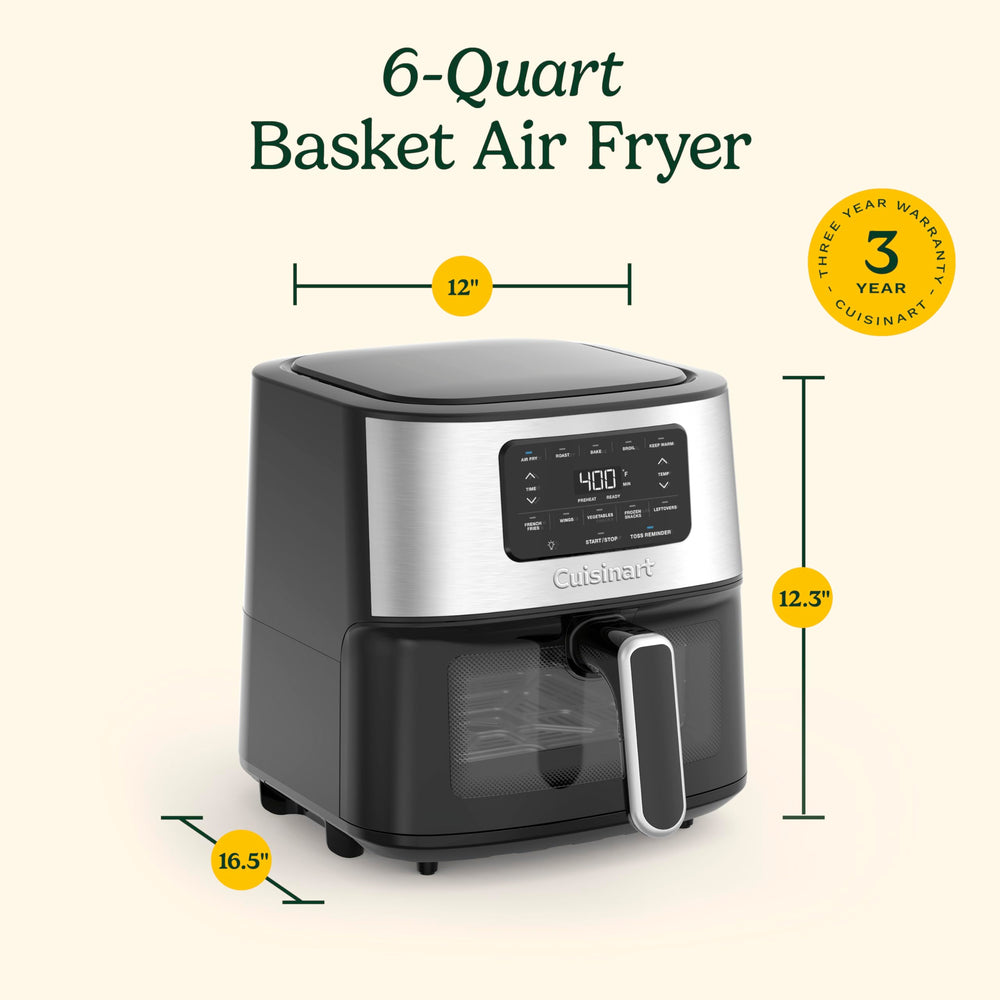 Cuisinart dishwasher-safe basket and tray on rack emphasizing simple postcook cleanup