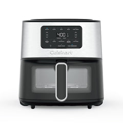 Cuisinart air fryer front view showing stainless steel finish and compact countertop footprint