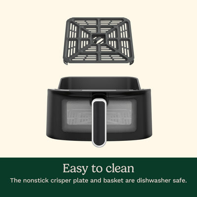 Cuisinart air fryer next to measuring scale showing 6‑quart capacity and family size fit