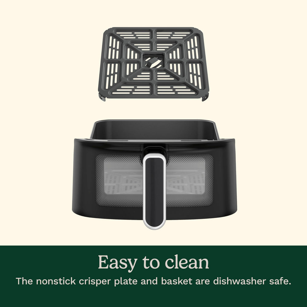 Cuisinart air fryer next to measuring scale showing 6‑quart capacity and family size fit