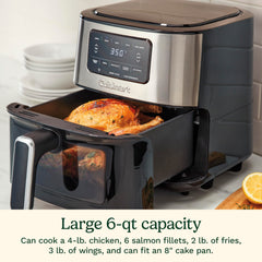 Cuisinart air fryer window lit to show basket contents and convenient visual monitoring
