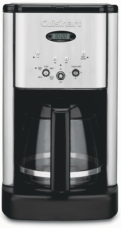 Cuisinart Brew Central front view showing brushed chrome finish and compact design benefit: stylish countertop appeal