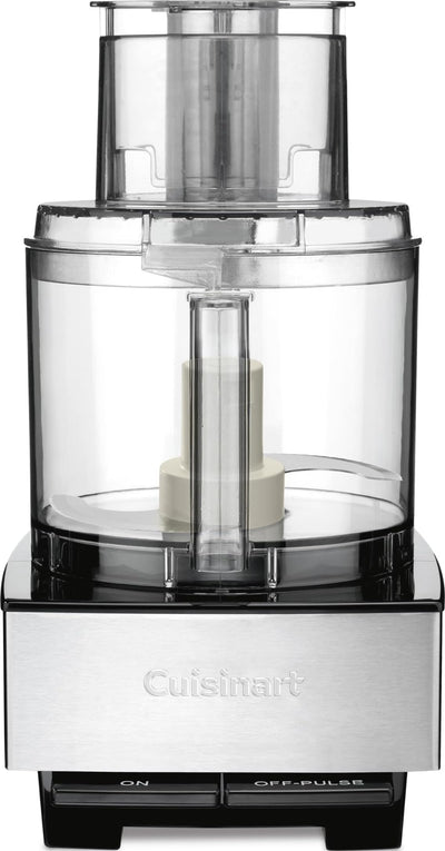 Cuisinart front view showing stainless steel body and 14-cup bowl offering durable capacity