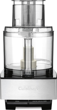 Cuisinart front view showing stainless steel body and 14-cup bowl offering durable capacity