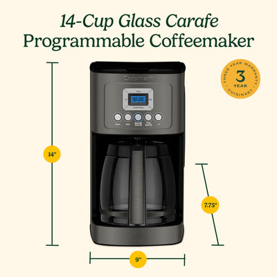 Cuisinart size comparison next to a mug to show 14-cup capacity and footprint