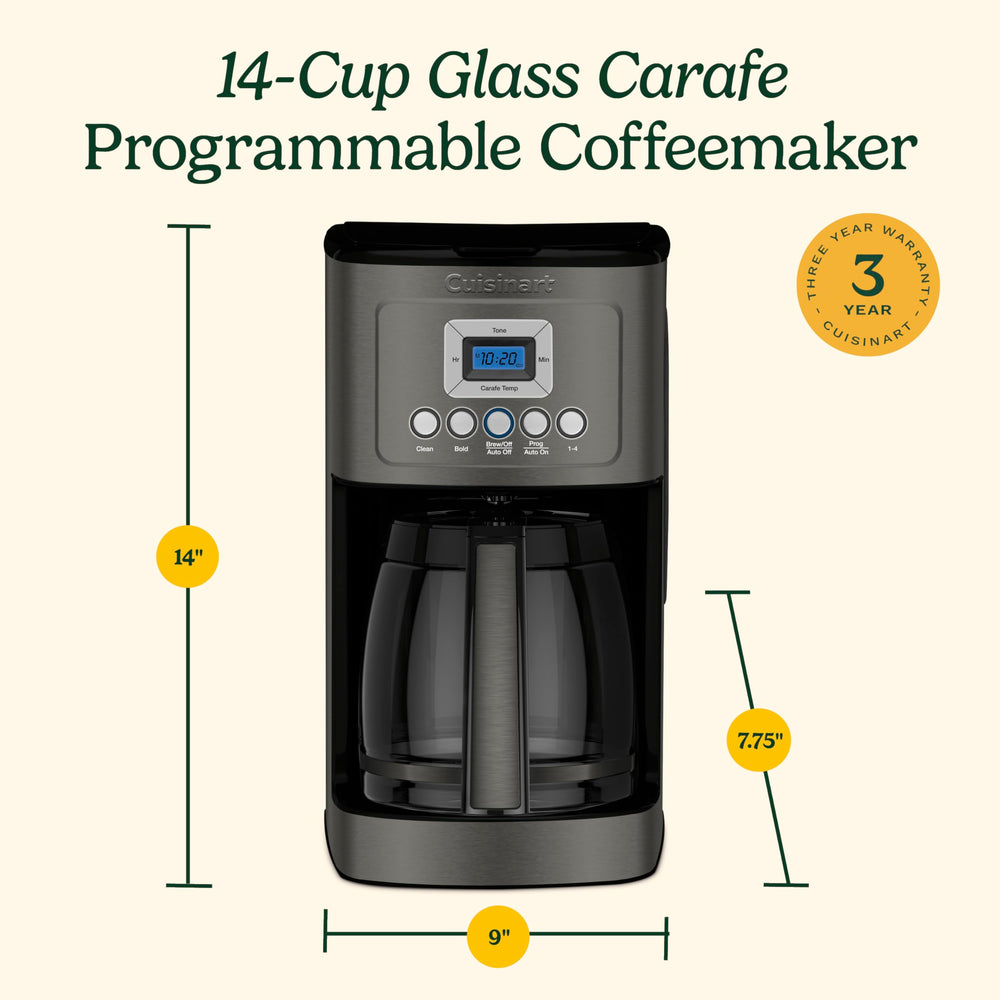 Cuisinart size comparison next to a mug to show 14-cup capacity and footprint