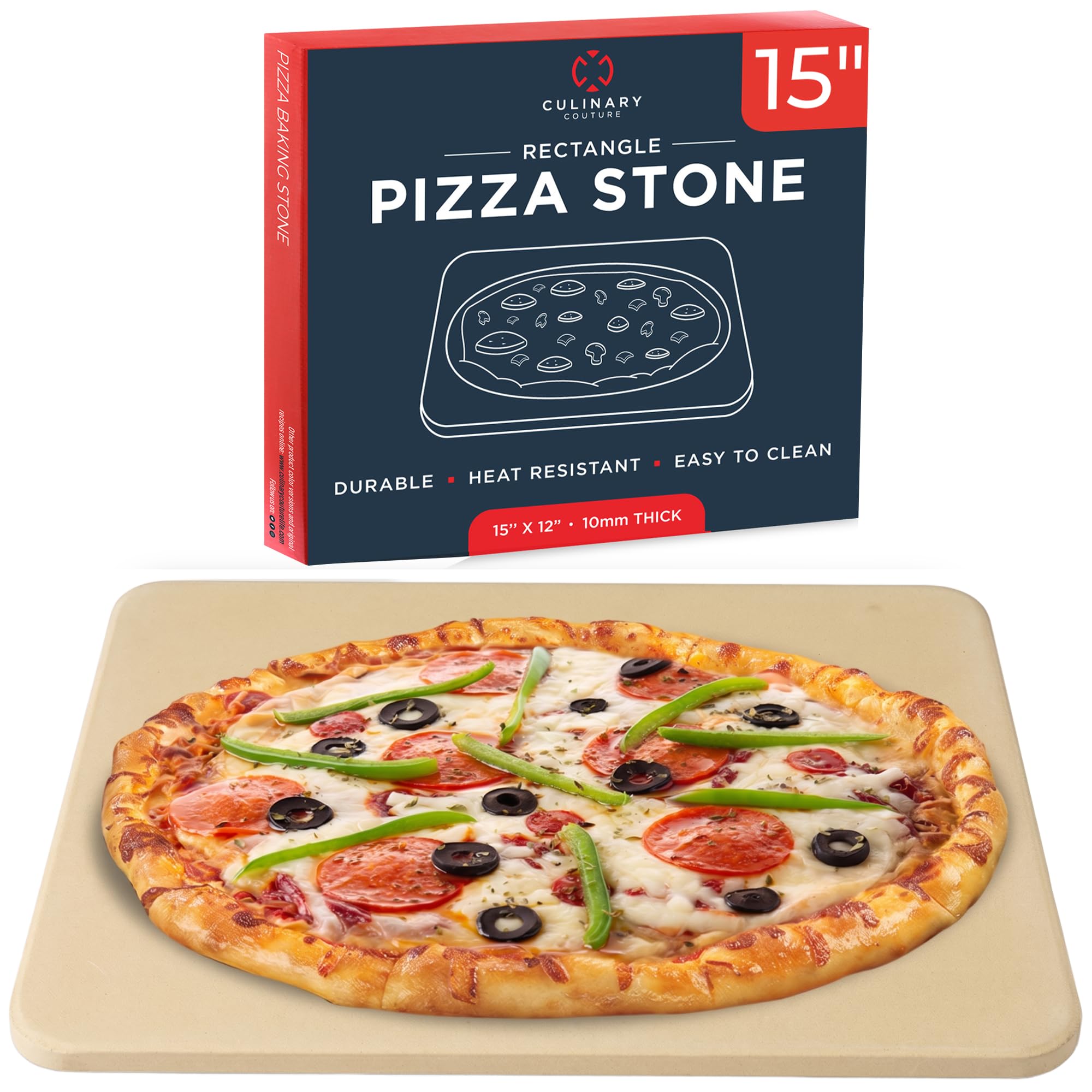 Culinary Couture piedra frontal mostrando tamaño y forma, ideal para pizzas grandes